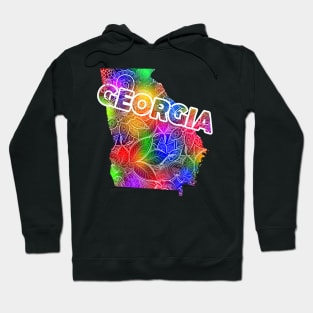 Colorful mandala art map of Georgia with text in multicolor pattern Hoodie